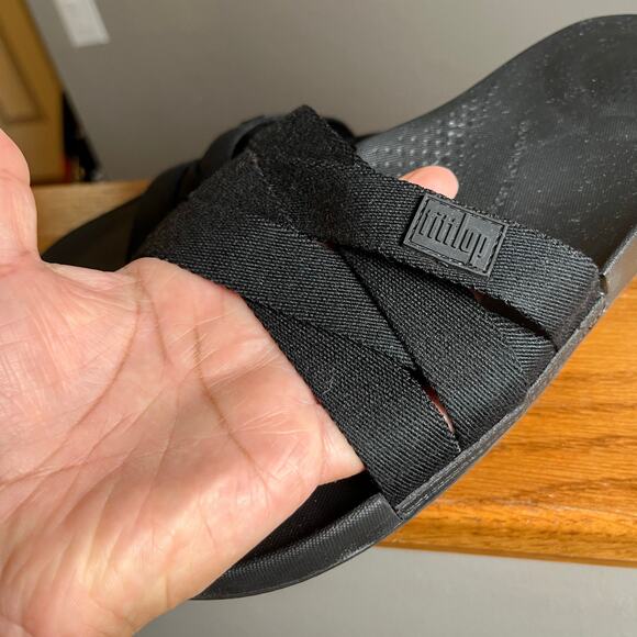 FITFLOP BLACK MIX iQUSHION MULTI STRAP SLIDES SANDALS SHOES SIZE 10 - Picture 7 of 7